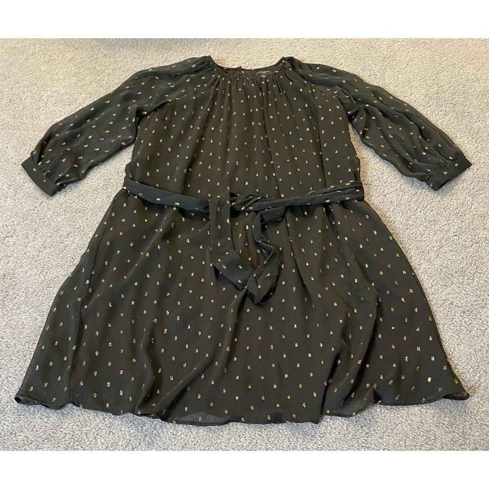 90s Ann Taylor Belted Dress PS Black Metallic Gold Sheer Goth Modern Party City - Picture 6 of 15